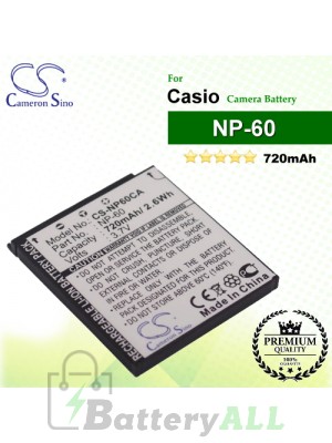 CS-NP60CA For Casio Camera Battery Model NP-60