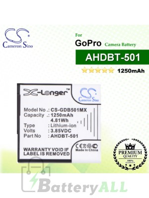 CS-GDB501MX For GoPro Camera Battery Model AHDBT-501
