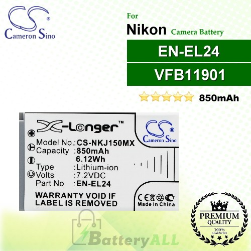 CS-NKJ150MX For Nikon Camera Battery Model EN-EL24 / VFB11901