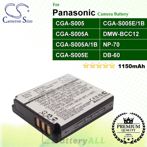 CS-NP70FU For Panasonic Camera Battery Model CGA-S005 / CGA-S005A / CGA-S005A/1B / CGA-S005E / CGA-S005E/1B / DMW-BCC12