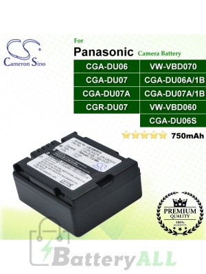 CS-VBD070 For Panasonic Camera Battery Model CGA-DU06 / CGA-DU06A/1B / CGA-DU06S / CGA-DU07 / CGA-DU07A / CGA-DU07A/1B / CGR-DU07 / VW-VBD060 / VW-VBD070