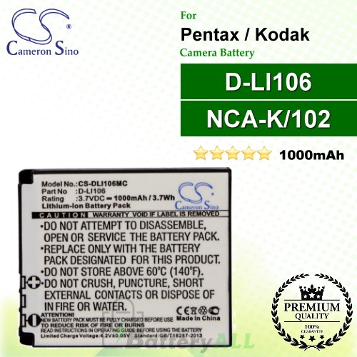 CS-DLI106MC For Pentax Camera Battery Model D-LI106
