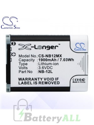 CS Battery for Canon NB-12L / Canon Legria Mini X Battery 1900mah CA-NB12MX