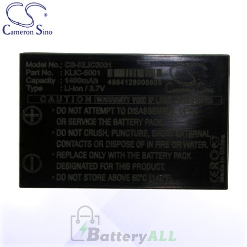 CS Battery for Kodak EasyShare Z7590 Zoom / Z760 Zoom Battery 1400mah CA-KLIC5001