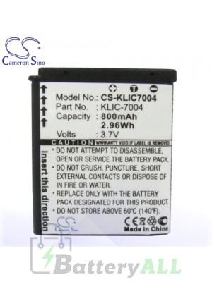 CS Battery for Kodak Playsport ZX3 / Zi8 Pocket Video Battery 800mah CA-KLIC7004