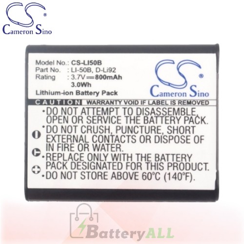 CS Battery for Olympus Tough 8010 / TG-610 / TG-620 his / TG-810 Battery 800mah CA-LI50B