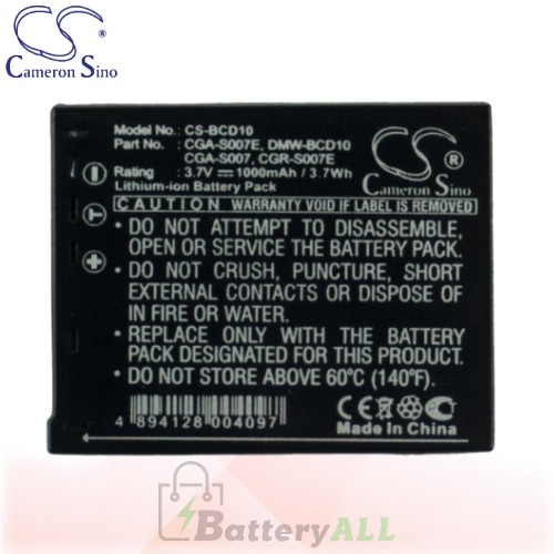 CS Battery for Panasonic Lumix DMC-TZ2EG / DMC-TZ2EG-K Battery 1000mah CA-BCD10