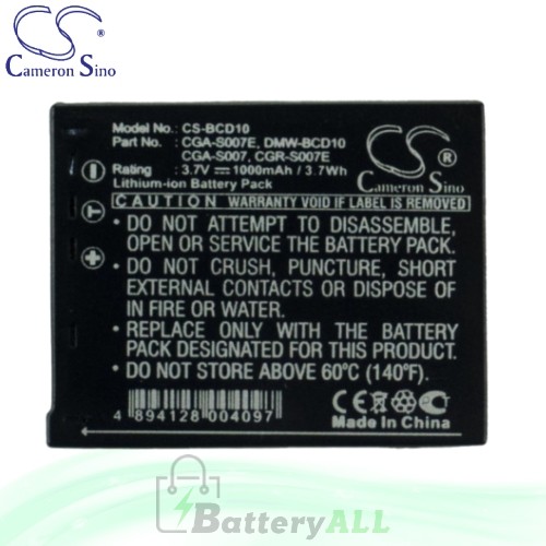 CS Battery for Panasonic Lumix DMC-TZ3EG-K / DMC-TZ3EG-S Battery 1000mah CA-BCD10