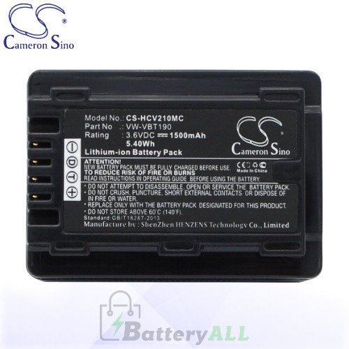 CS Battery for Panasonic VW-VBT190 / Panasonic HC-250EB Battery 1500mah CA-HCV210MC