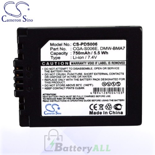 CS Battery for Panasonic Lumix DMC-FZ7BB / DMC-FZ7BS Battery 750mah CA-PDS006