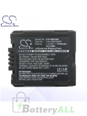 CS Battery for Panasonic HDC-HS100 / HDC-HS100GK / HDC-HS200 Battery 3150mah CA-VBG390