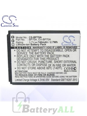 CS Battery for Samsung EC-SL50ZZBPBUS / EC-ST65ZZBPUUS Battery 740mah CA-BP70A