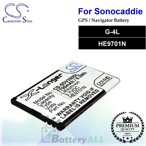 CS-SDV350SL For Sonocaddie GPS Battery Model G-4L / HE9701N