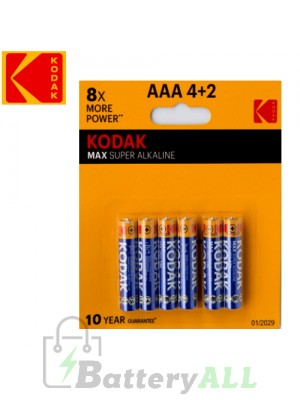 Kodak MAX Alkaline AAA / R03(UM-4) / IMPA 792410 / MN2400 1.5V Battery (4+2 pack)