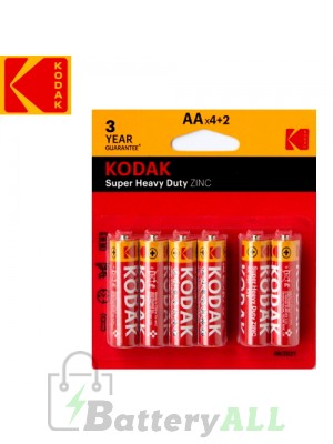 Kodak Zinc Super Heavy Duty AA / R6P(UM-3) / IMPA 792403 1.5V Battery (4+2 pack)