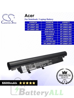 CS-AC3810HB For Acer Laptop Battery Model 3INR18/65-2 / 934T4070H / AK.006BT.027 / AS09D34 / AS09D36