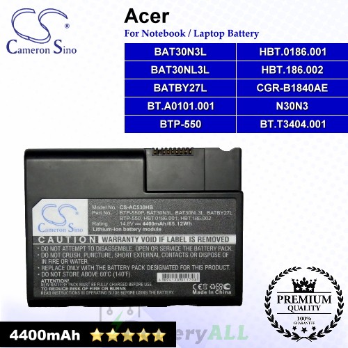CS-AC530HB For Acer Laptop Battery Model BAT30N3L / BAT30NL3L / BATBY27L / BT.A0101.001 / BT.T3404.001