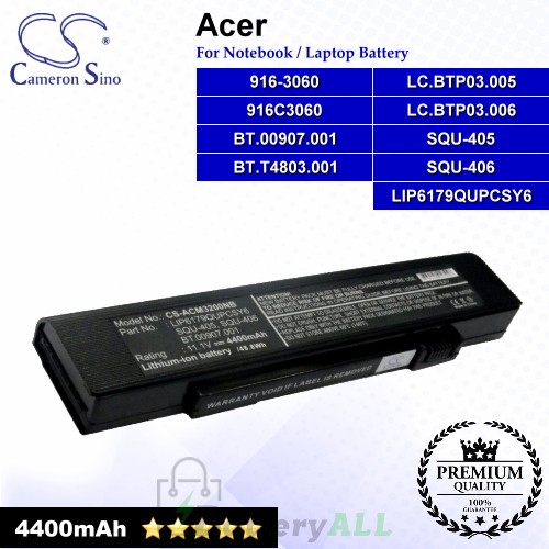 CS-ACM3200NB For Acer Laptop Battery Model 916-3060 / 916C3060 / BT.00907.001 / BT.T4803.001 / LC.BTP03.005