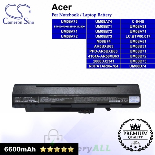 CS-ACZG5DK For Acer Laptop Battery Model 2006DJ2341 / 4104A-AR58XB63 / 934T2780F / AR5BXB63