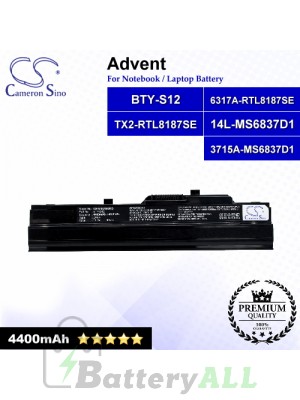 CS-MSU100HB For Advent Laptop Battery Model 14L-MS6837D1 / 3715A-MS6837D1 / 6317A-RTL8187SE / BTY-S12 (Black)