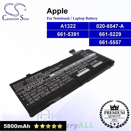 CS-AM1322NB For Apple Laptop Battery Model 020-6547-A / 661-5229 / 661-5391 / 661-5557 / A1322