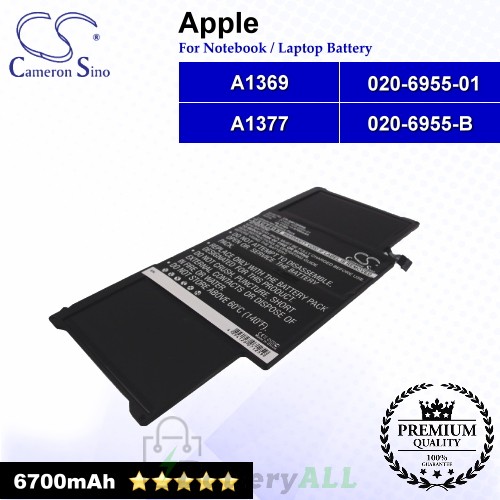 CS-AM1369NB For Apple Laptop Battery Model 020-6955-01 / 020-6955-B / A1369 / A1377