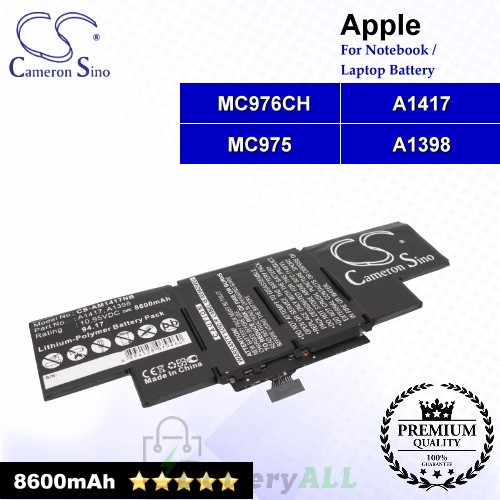 CS-AM1417NB For Apple Laptop Battery Model A1398 / A1417