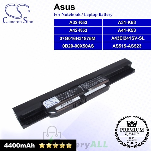 CS-AUK53NB For Asus Laptop Battery Model 07G016H31875M / 0B20-00X50AS / A31-K53 / A32-K53 / A41-K53