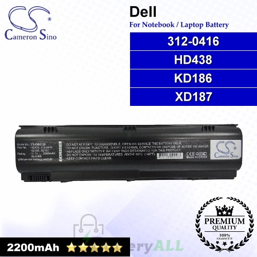 CS-DBE120 For Dell Laptop Battery Model 312-0416 / HD438 / KD186 / XD187