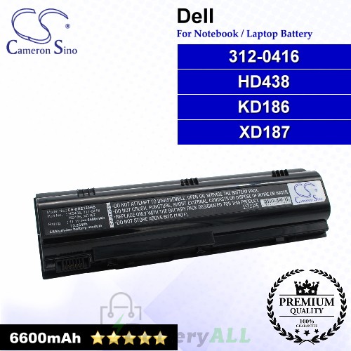 CS-DBE120HB For Dell Laptop Battery Model 312-0416 / HD438 / KD186 / XD187