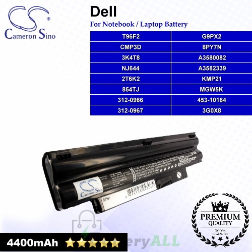 CS-DE1012NB For Dell Laptop Battery Model 2T6K2 / 312-0966 / 312-0967 / 3G0X8 / 3K4T8 / 453-10184 / 854TJ (Black)