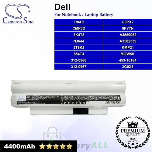 CS-DE1012NT For Dell Laptop Battery Model 2T6K2 / 312-0966 / 312-0967 / 3G0X8 / 3K4T8 / 453-10184 / 854TJ (White)