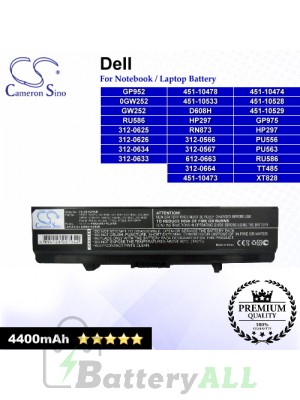 CS-DE1525NB For Dell Laptop Battery Model 0GW252 / 312-0566 / 312-0567 / 312-0625 / 312-0626 / 312-0633 / 312-0634