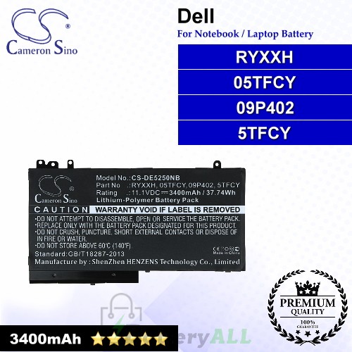CS-DE5250NB For Dell Laptop Battery Model 05TFCY / 09P402 / 5TFCY / RYXXH