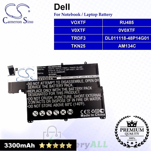 CS-DE5323NB For Dell Laptop Battery Model 0V0XTF / AM134C / DL011118-48P14G01 / RU485 / TKN25 / TRDF3 / V0XTF / VOXTF