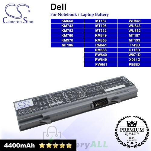 CS-DE5400NB For Dell Laptop Battery Model KM668 / KM742 / KM752 / KM760 / KM970 / MT186 / MT187 / MT193