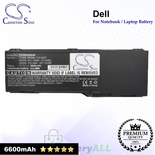 CS-DE6400HB For Dell Laptop Battery Model 0JN149 / 312-0427 / 312-0428 / 312-0460 / 312-0461 / 312-0466 / 312-0467