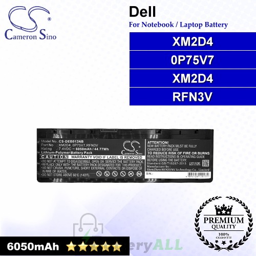 CS-DEB013NB For Dell Laptop Battery Model 0P75V7 / RFN3V / XM2D4