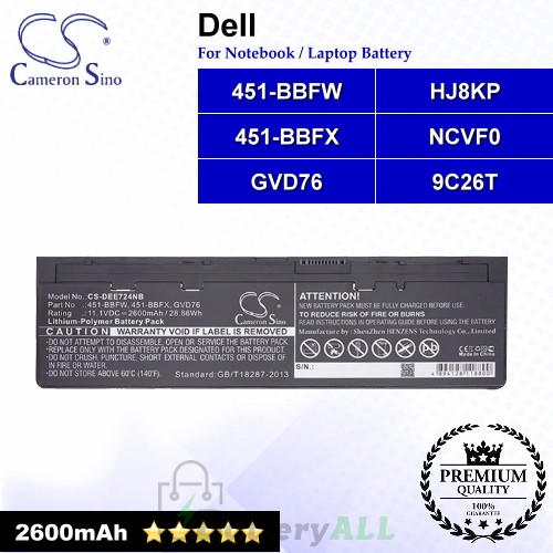 CS-DEE724NB For Dell Laptop Battery Model 451-BBFW / 451-BBFX / 9C26T / GVD76 / HJ8KP / NCVF0