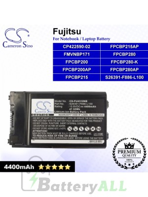 CS-FU4310NB For Fujitsu Laptop Battery Model CP422590-02 / FMVNBP171 / FPCBP200 / FPCBP200AP / FPCBP215