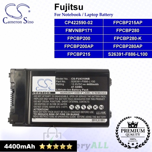 CS-FU4310NB For Fujitsu Laptop Battery Model CP422590-02 / FMVNBP171 / FPCBP200 / FPCBP200AP / FPCBP215