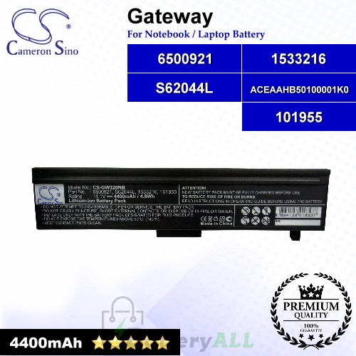 CS-GW320NB For Gateway Laptop Battery Model 101955 / 1533216 / 6500921 / ACEAAHB50100001K0 / S62044L