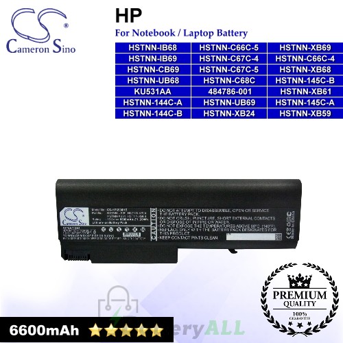CS-HP6530HB For HP Laptop Battery Model 484786-001 / 491173-543 / HSTNN-144C-A / HSTNN-144C-B / HSTNN-145C-A