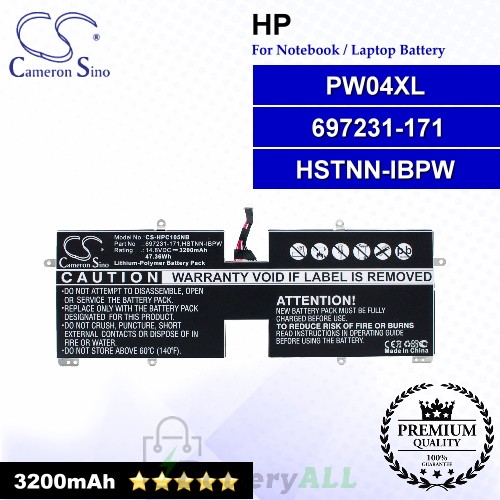 CS-HPC105NB For HP Laptop Battery Model 697231-171 / HSTNN-IBPW / PW04XL