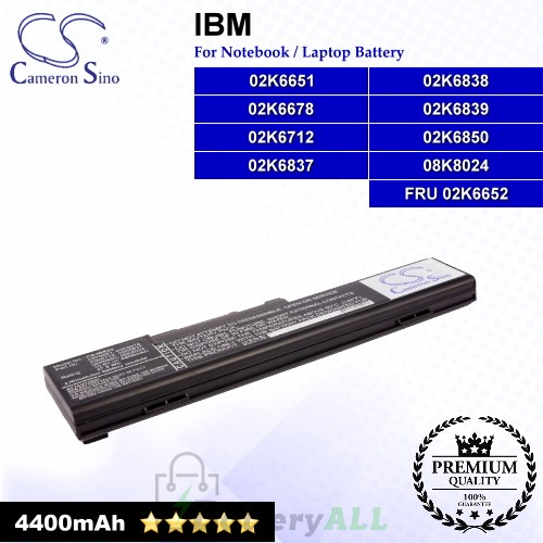 CS-IBX22 For IBM Laptop Battery Model 02K6651 / 02K6678 / 02K6712 / 02K6837 / 02K6838 / 02K6839 / 02K6850