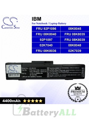 CS-IBX30 For IBM Laptop Battery Model 02K7039 / 02K7040 / 08K8045 / 08K8048 / 92P1097 / FRU 08K8035