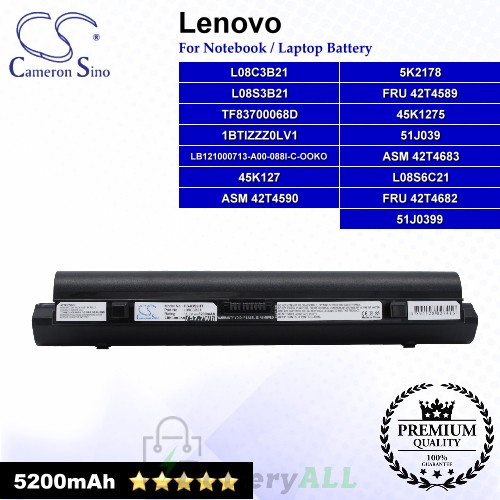 CS-IBS9HT For Lenovo Laptop Battery Model 1BTIZZZ0LV1 / 45K127 / 45K1275 / 51J039 / 51J0399 / 5K2178 (Black)