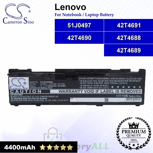 CS-IBT400NB For Lenovo Laptop Battery Model 42T4688 / 42T4689 / 42T4690 / 42T4691 / 51J0497
