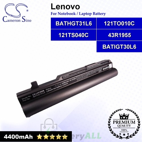 CS-LVF40NB For Lenovo Laptop Battery Model 121TO010C / 121TS040C / 43R1955 / BATHGT31L6 / BATIGT30L6 (Black)