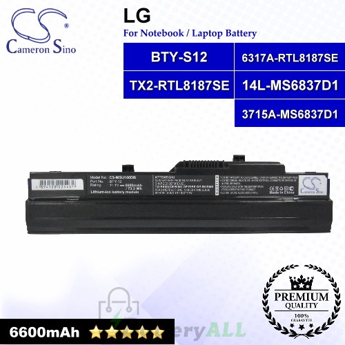 CS-MSU100DB For LG Laptop Battery Model 14L-MS6837D1 / 3715A-MS6837D1 / 6317A-RTL8187SE / BTY-S11 / TX2-RTL8187SE (Black)